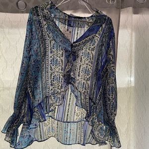 NWT Zara Sheer Ruffle Blouse